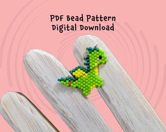 Dragon Brick Stitch Bead Pattern, Diagram Beadweaving Animal Charm, PDF Digital Download