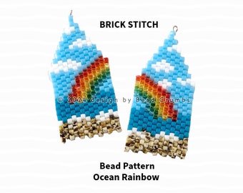 Brick Stitch Ocean Rainbow Earring Beading Pattern, Seed Bead Diagram for Jewelry Making, Digital Download