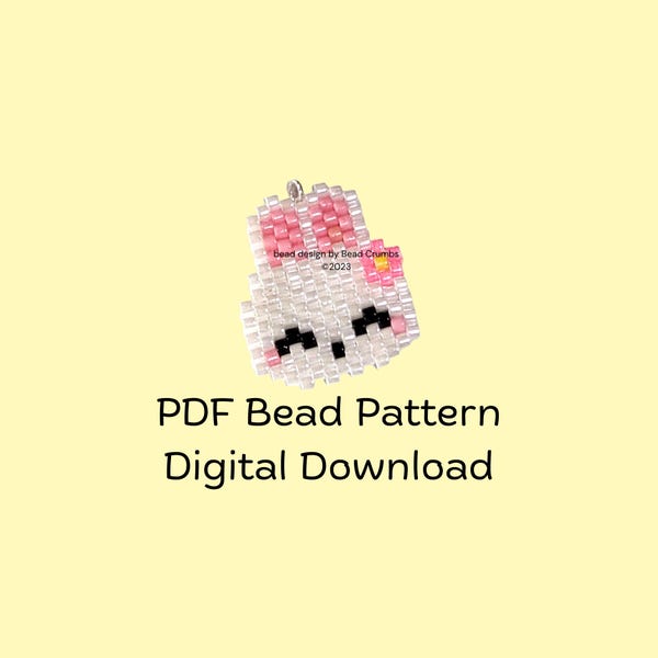 White Bunny Face Brick Stitch Beading Pattern PDF Digital Download