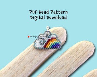 May include: A beaded cloud pendant with a rainbow design. The pendant is made of small, colorful beads and is displayed on a light blue background. Text on the image reads "PDF Bead Pattern Digital Download".