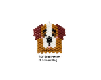 St Bernard Dog Brick Stitch Bead Pattern, DIY Beaded Animal Earring Jewelry Charms, PDF Digital Download