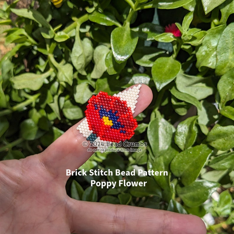 Brick Stitch Pattern Poppy Flower, Beaded Earrings Diagram, Digital Download image 3