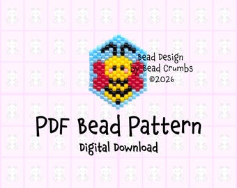 Beading Pattern, Brick Stitch Honey Bee Charm Valentines Earrings Pendant, PDF Digital Download