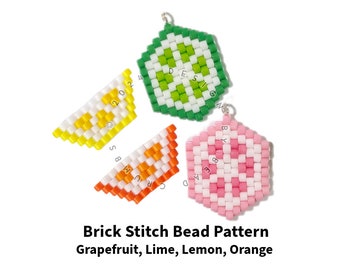 Easy Brick Stitch Beading Pattern Grapefruit Lime Lemon Orange Charms, Seed Bead Diagram Citrus Fruits for Earrings Pendants Jewelry