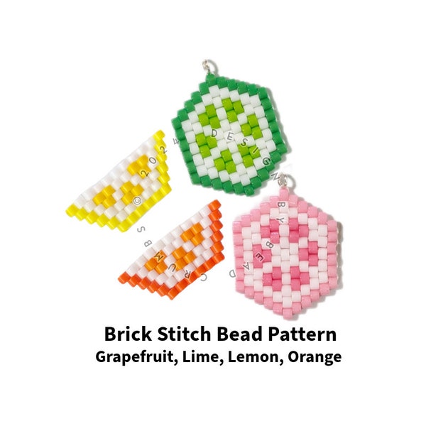 Easy Brick Stitch Beading Pattern Grapefruit Lime Lemon Orange Charms, Seed Bead Diagram Citrus Fruit Wedges for Earrings Pendants Jewelry