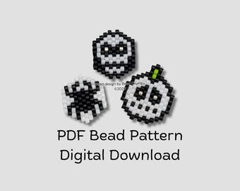 Halloween Bead Patterns: Mini Brick Stitch Pumpkin, Skull, Spider Charms, PDF Download