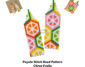 Peyote/Brick Stitch Citrus Fruit Earring Beading Pattern, Grapefruit Lime Lemon Orange Seed Bead Diagram for Jewelry Making, Digital File