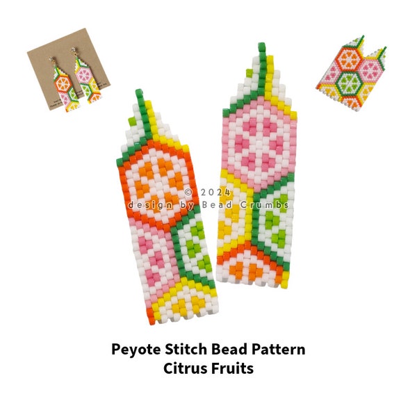 Peyote/Brick Stitch Citrus Fruit Earring Beading Pattern, Grapefruit Lime Lemon Orange Seed Bead Diagram for Jewelry Making, Digital File