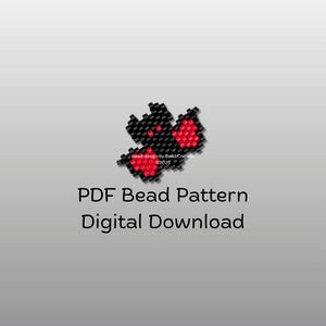 May include: A digital download graphic featuring a beaded butterfly design in black and red. The text "PDF Bead Pattern Digital Download" is displayed below the butterfly image. The design is by Bead Crumbs.