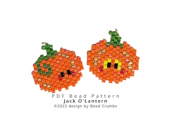 Jack O Lantern Halloween Pumpkin Brick Stitch Bead Pattern, DIY Beaded Earring Jewelry Charms, PDF Digital Download