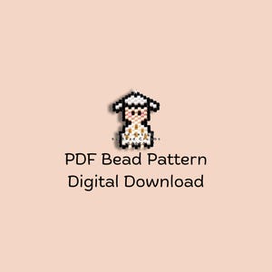 May include: A digital bead pattern featuring a person in a white hat and outfit. The image includes the text "PDF Bead Pattern Digital Download" in black font on a light peach background.