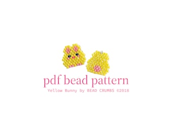 Yellow Bunny Rabbit, Brick Stitch Beading Pattern, Beaded Charm Jewelry Accessory, PDF Digital Download