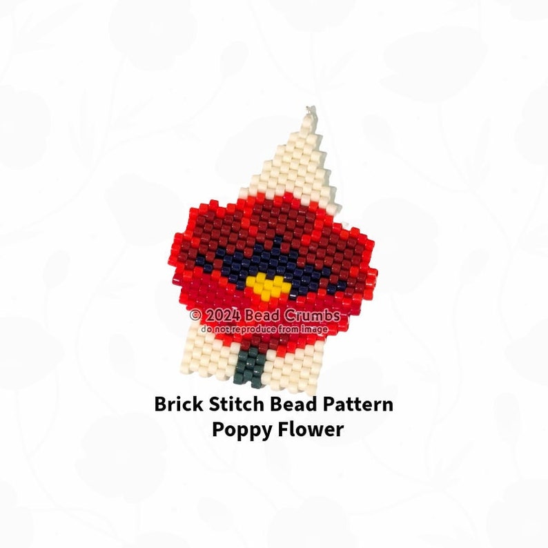 Brick Stitch Pattern Poppy Flower, Beaded Earrings Diagram, Digital Download image 1