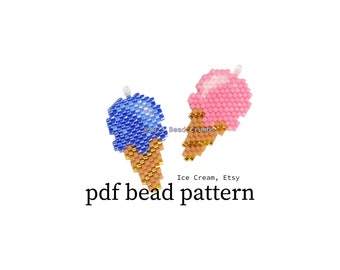 Ice Cream Brick Stitch Bead Pattern, DIY beaded jewelry charms, PDF Digital Download