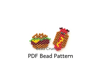 Burger and Hot Dog Bead Pattern, Brick Stitch Miyuki Beading, DIY Cute Food Charm | PDF Digital Download P2178623