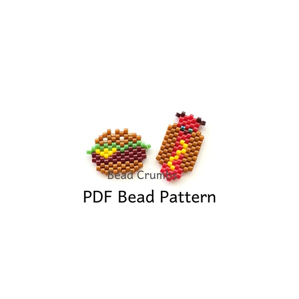 Burger and Hot Dog Bead Pattern, Brick Stitch Miyuki Beading, DIY Cute Food Charm | PDF Digital Download P2178623