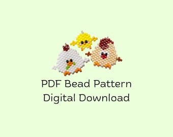 Brick Stitch Chicken Beading Pattern: Chick, Hen, Rooster (PDF Download)