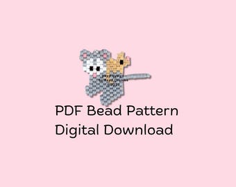Gray Opossum Bead Pattern, Brick Stitch Animal Charm, PDF Digital Download