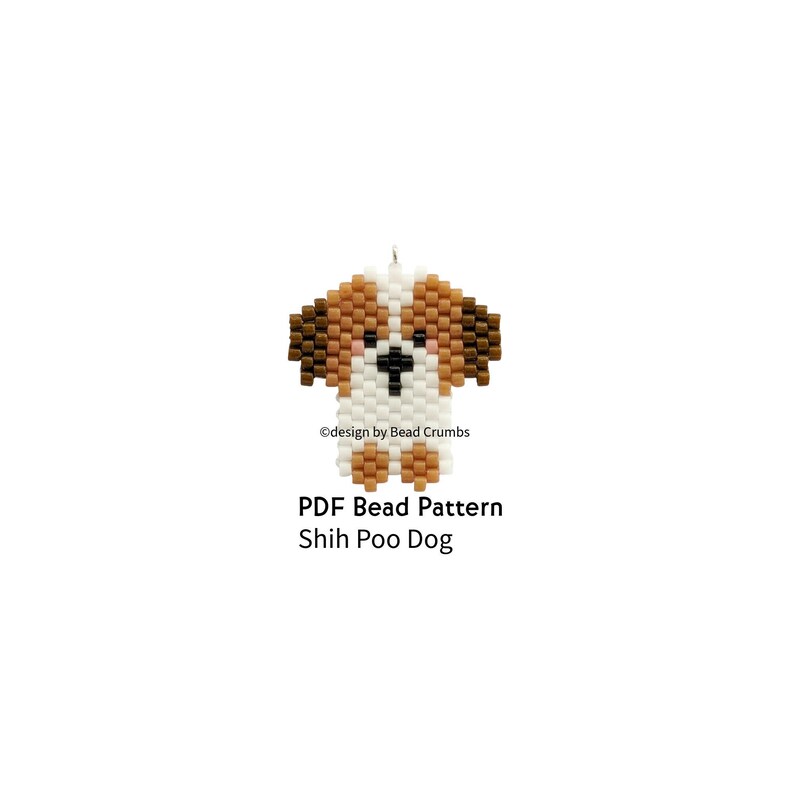 Shih Poo Dog Brick Stitch Bead Pattern, Beading Diagram for Earring Pendant Jewelry Charm, PDF Digital Download image 1