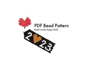2023 New Year Heart Charm, Brick Stitch Beading Pattern, Beaded Charm Jewelry Accessory, PDF Digital Download