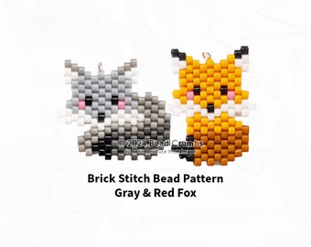 Brick Stitch Fox, Seed Bead Diagram Animal Charms Earrings Pendants Jewelry, Digital Download