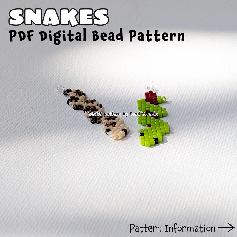 Snakes Bead Craft Pattern – DIY Brick Stitch Reptile Earring Charm ...