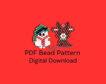 Christmas Bead Pattern, Mini Snowman and Reindeer, Brick Stitch Charms, PDF Digital Download