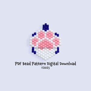 Può includere: Un motivo a perline a forma di cupcake, con perline rosa, bianche e blu. Il testo "PDF Bead Pattern Digital Download" e "©2025" sono visualizzati sotto. Il design è di Bead Crumbs.