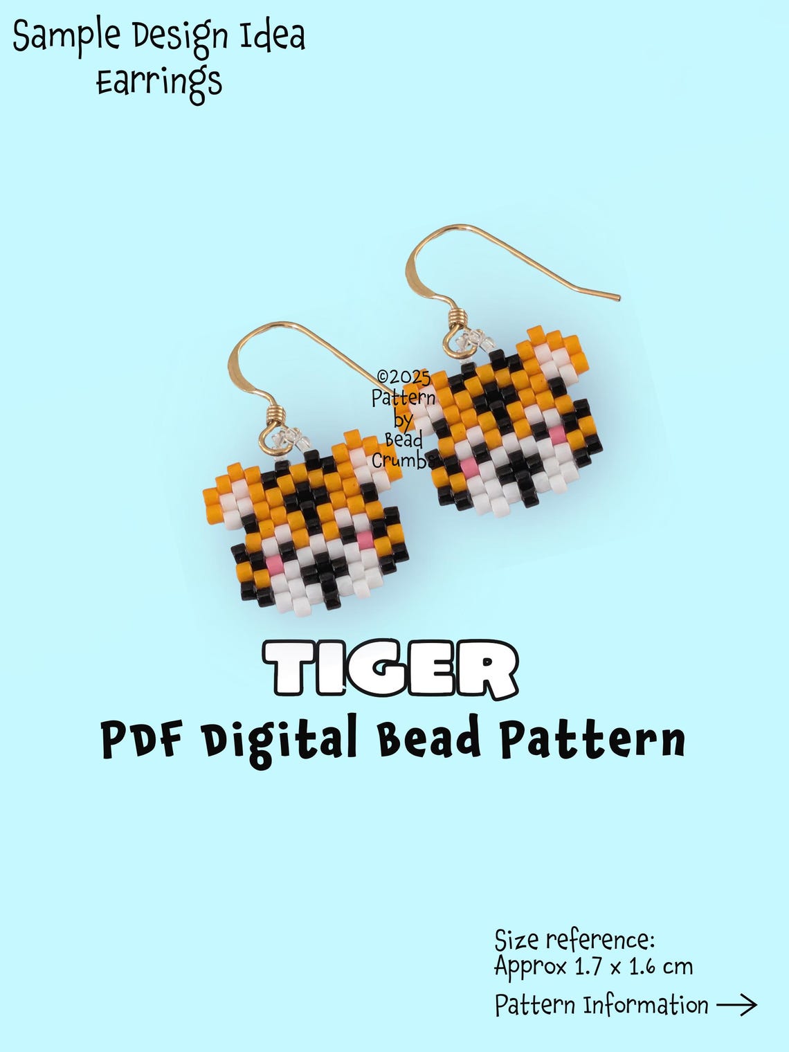 Tiger Bead Craft Pattern – DIY Brick Stitch Animal Earring Charm ...