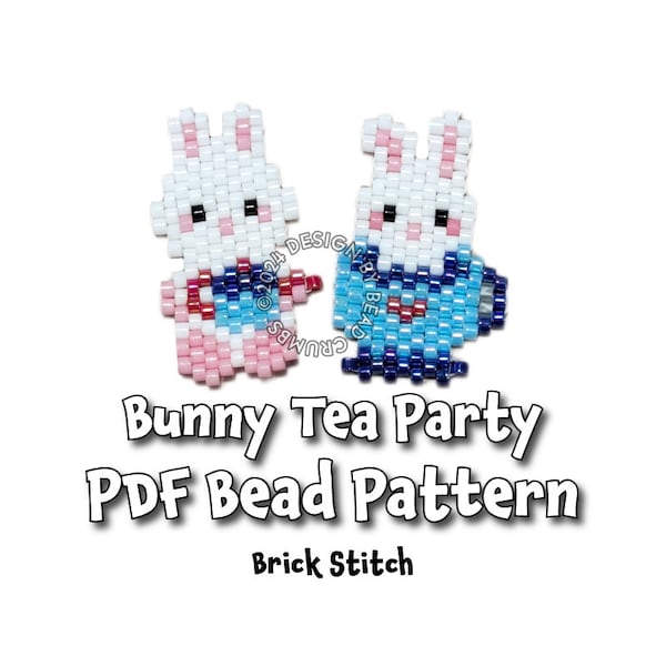 Bunny Tea Party Brick Stitch Bead Pattern , Rabbit Animal PDF Diagram for Seed Bead Charms Earrings Pendants Jewelry