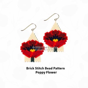 Brick Stitch Pattern Poppy Flower, Beaded Earrings Diagram, Digital Download image 2