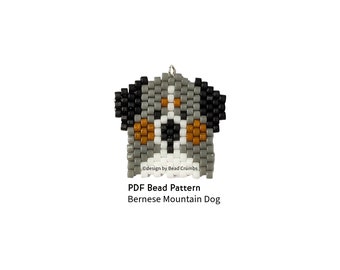 Bernese Mountain Dog Brick Stitch Bead Pattern, DIY Beaded Animal Earring Jewelry Charms, PDF Digital Download