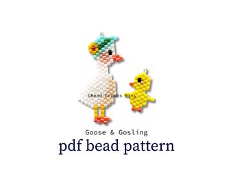 Goose and Gosling Brick Stitch Beading Pattern, Animal Bird Charm Earring Accessory, PDF Digital Download