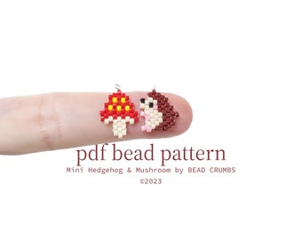 Brick Stitch Beading Pattern, Mini Hedgehog and Mushroom, Beaded Charm Jewelry Accessory, PDF Digital Download