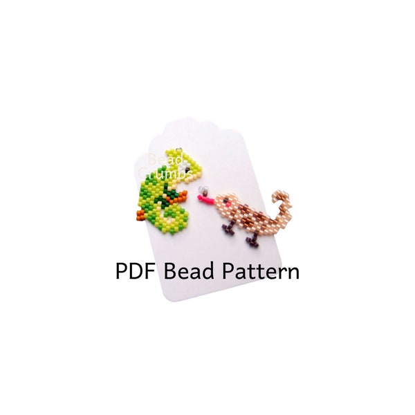 Chameleon and Anole Lizard Bead Pattern, Brick Stitch Beading, Miyuki Reptile Charm , PDF Digital Download P2145228