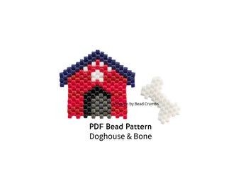 Doghouse and Bone Brick Stitch Bead Pattern, Beading Diagram, Earring Pendant Jewelry Charm, PDF Digital Download