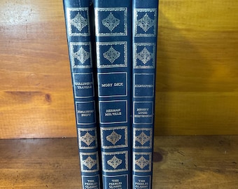 Vintage Peebles Classic Library Set - Moby Dick, Gullivers Travels & Kidnapped - Blue Gold Hardcover