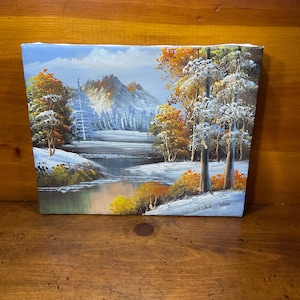 Vintage Original Winter Mountian Landscape oil painting Snowy River & Forest