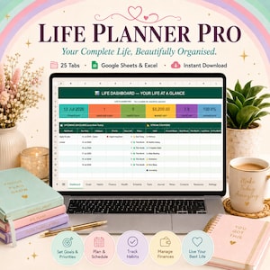 Life Planner Pro: Google Sheets & Excel Productivity Spreadsheet (Digital Download)