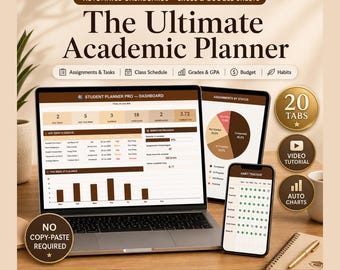 Student Planner Assignment Tracker Spreadsheet Google Sheets Excel School Academic Planner Assignment Calendar College Class Study Planner