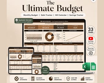 Annual Budget Spreadsheet | Excel Google Sheets | Monthly Weekly Budget Tracker | Bill Tracker Debt Tracker | Financial Planner