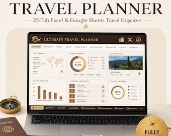Reiseplaner, Urlaubsroutenplaner (Tabellenkalkulation), Packliste für Roadtrips, Urlaubsbudget-Überwachungstabelle, Checklisten-Organizer