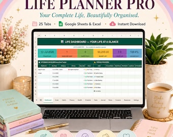 ADHS-Lebensplaner Google Sheets Excel Tagesplaner Budget-Tracker Gewohnheits-Tracker Produktivitätstabelle Monats- und Wochenkalender Routine