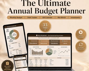 Ultimative Jahresbudget-Tabelle (Excel, Google Sheets) | Budgetvorlage | Monatlicher Budget-Tracker | Finanzplaner | Rechnungs-Tracker | Schulden-Tracker