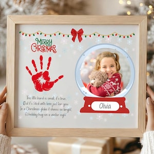 Christmas Handprint Poem Print with Snow Globe Photo Frame, add kid's name, Digital Download