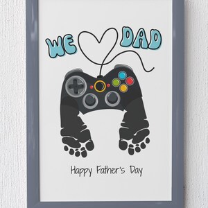 Gamer Dad afdrukbare kunst Vaderdag handafdruk | Stempelkunst voetafdruk videogame | Knutselen voor kinderen | Downloadbare afdruk Vaderverjaardag