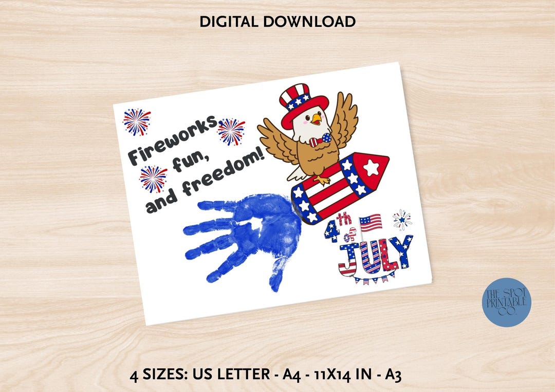 4th of July Handprint Craft for Kids Patriotic Fireworks Printable ...