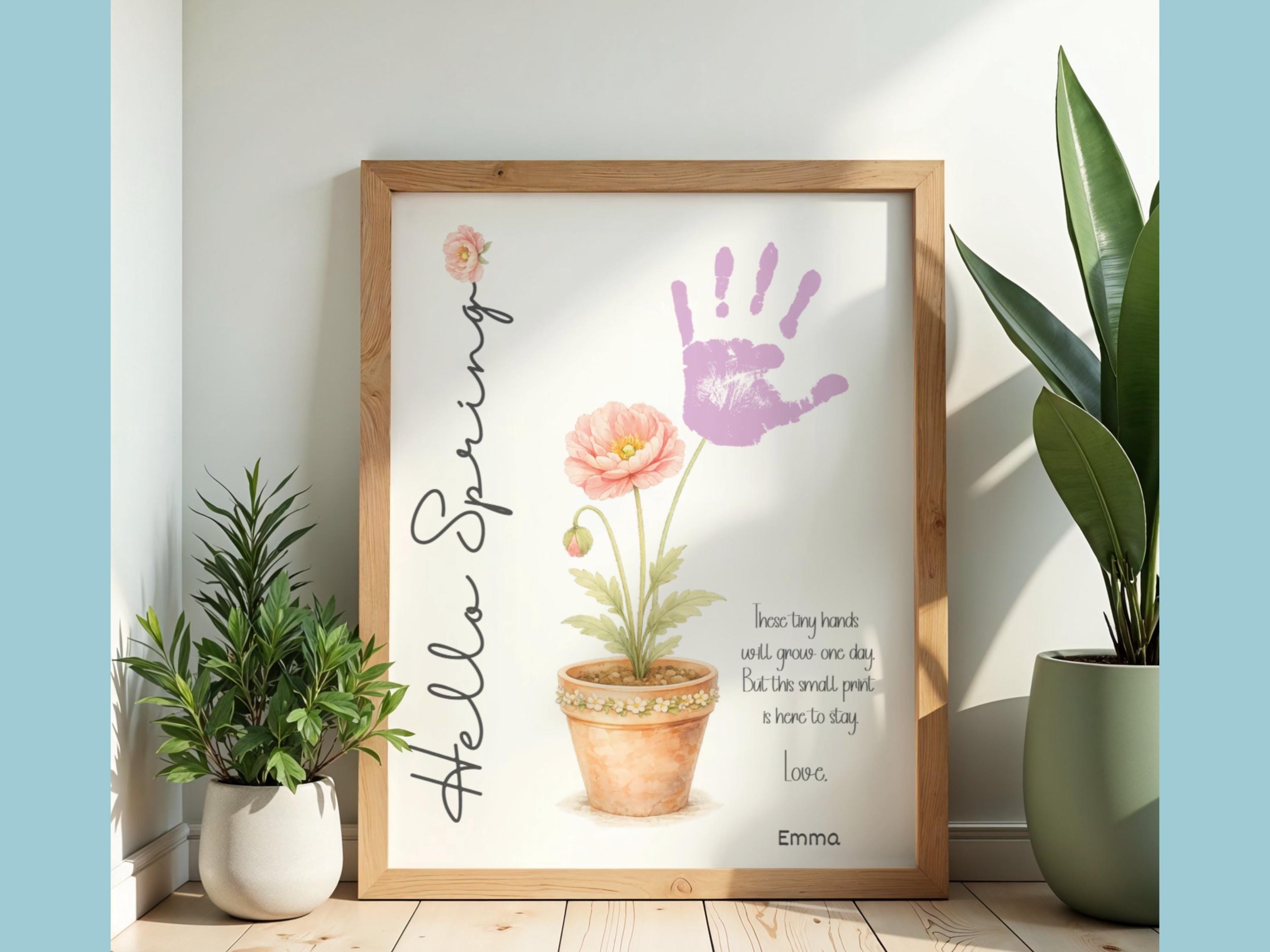 Hello Spring Hand Print Hello Spring Handprint Printable Kids Craft | Flower Keepsake Art ...