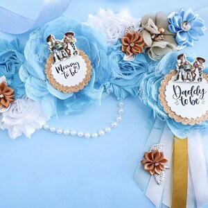 Baby shower corsage’s set 388 Dumbo Inspired Baby Shower Corsage Set/light Blue and Silver  main image 2