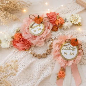 Fall Pumpkin Baby Shower Sash, Mommy To Be Sash, Daddy To Be Pin, Autumn Baby Shower Decorations, Little Pumpkin Theme, Gender Reveal